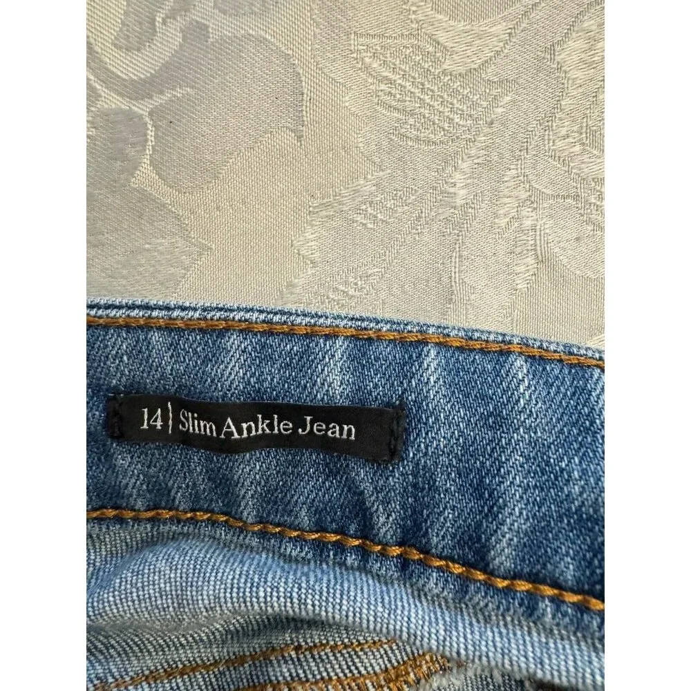 Talbots Slim Ankle Blue Jeans Size 14 Mid Rise Panama Wash‎ Stretch